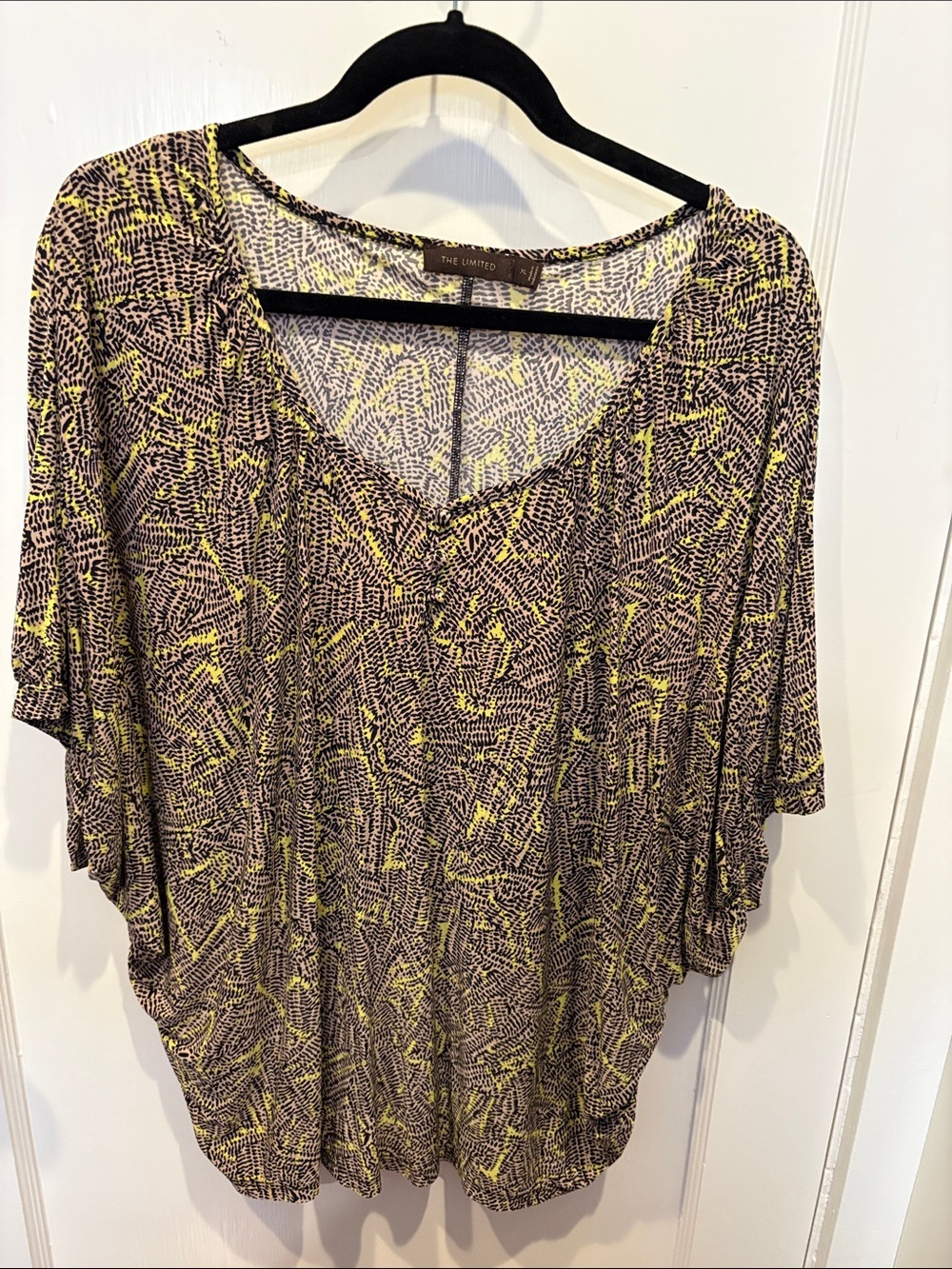 The Limited Black and Neon Yellow Abstract V-Neck Tunic Top BN534